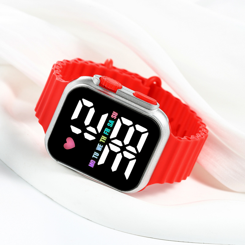 2024新品电镀韩版 LED学生电子表 方形按键彩灯男女情侣运动手表详情11