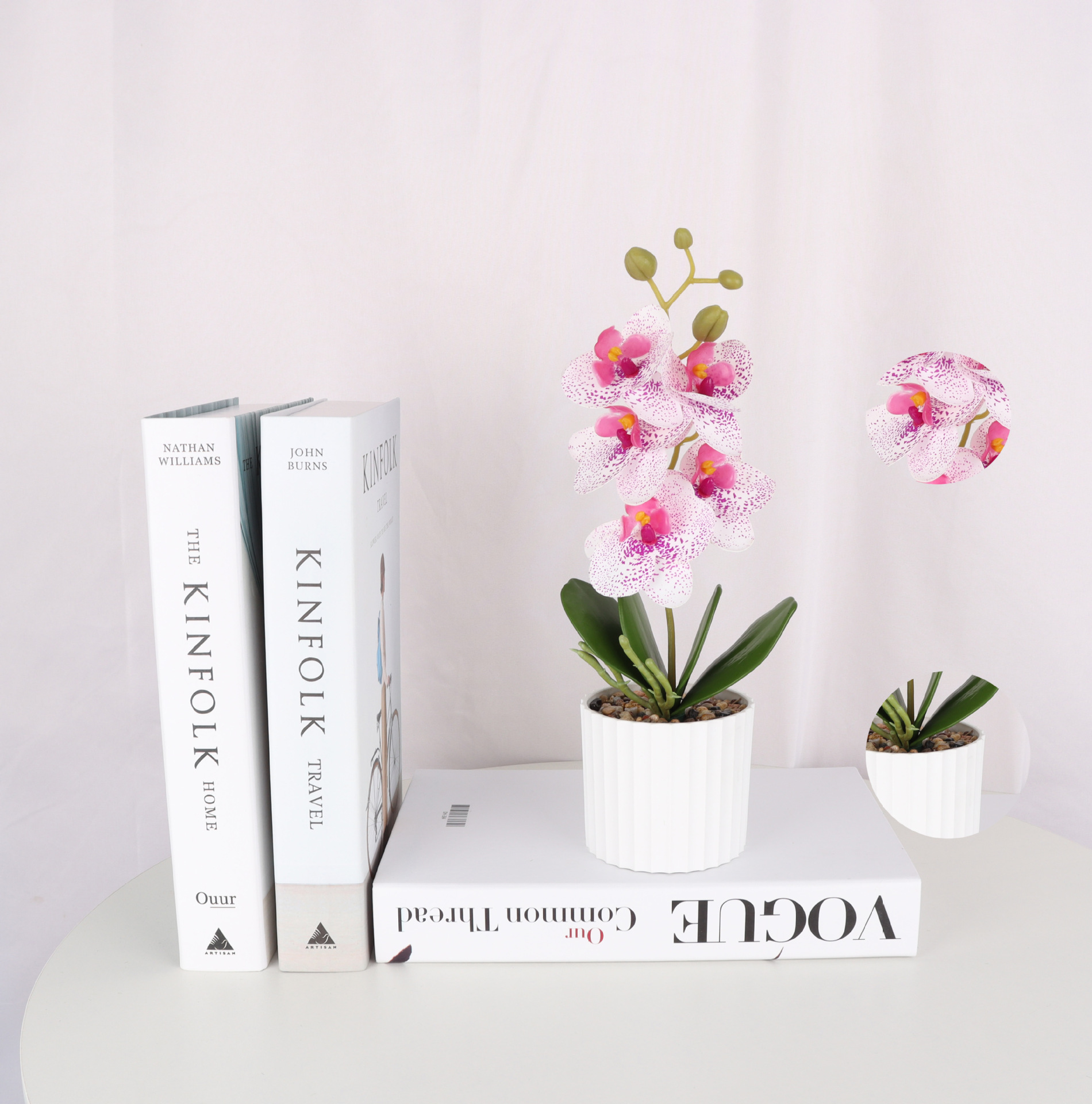 Simulated Phalaenopsis 5-head four-leaf potted plant/simulated bonsai/simulated flower creative indoor small decoration/Amazon factory pic 2