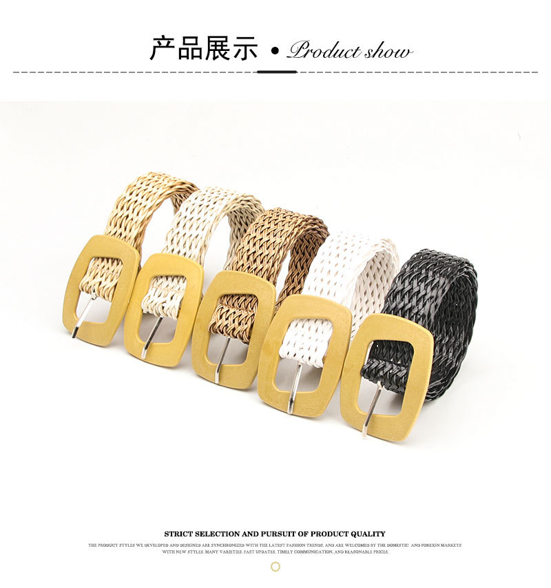 New retro InS-style faux wood buckle rattan belt, versatile dress, shirt, suit pants, woven belt for women pic 39