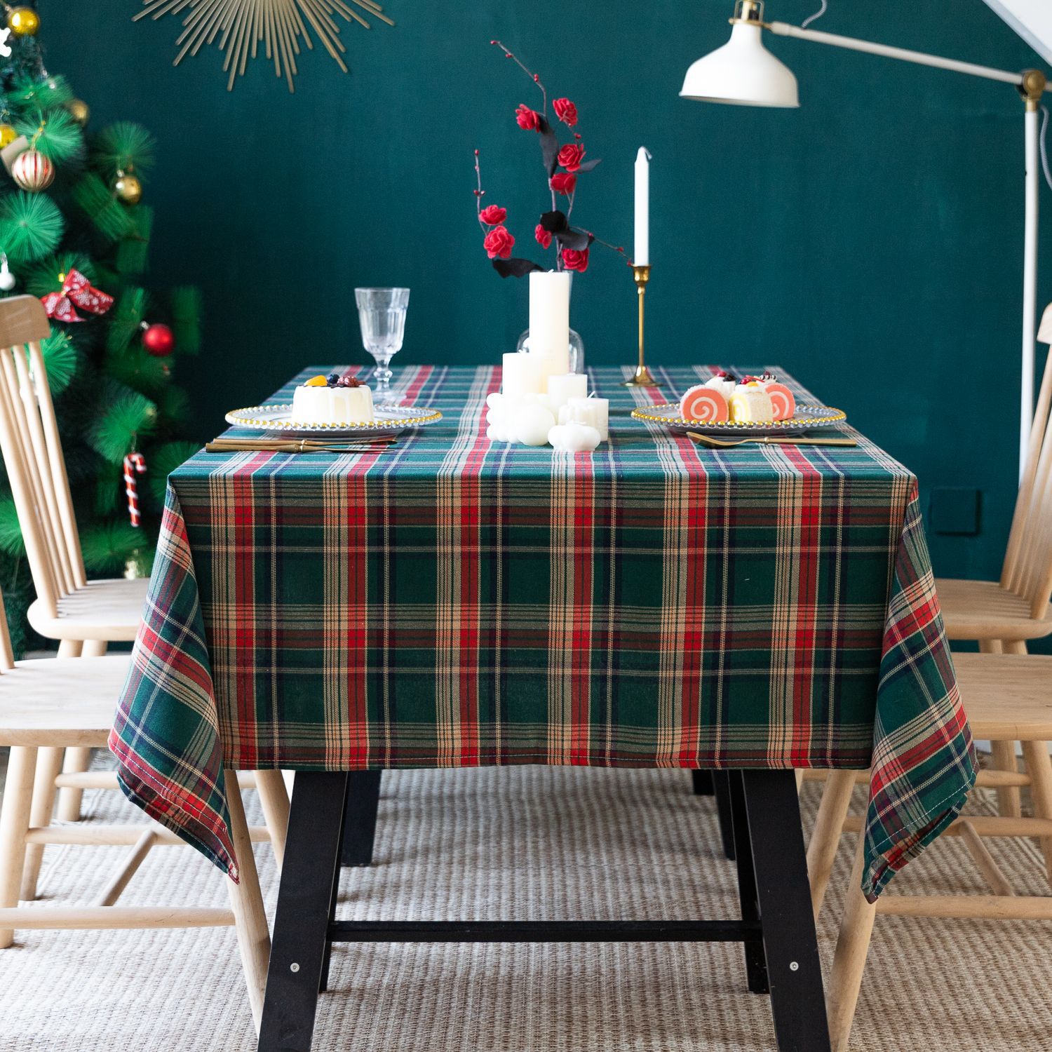 American green checkered table fabric Christmas Day Amazon rectangular atmosphere decoration tablecloth manufacturer, South Korea pic 1