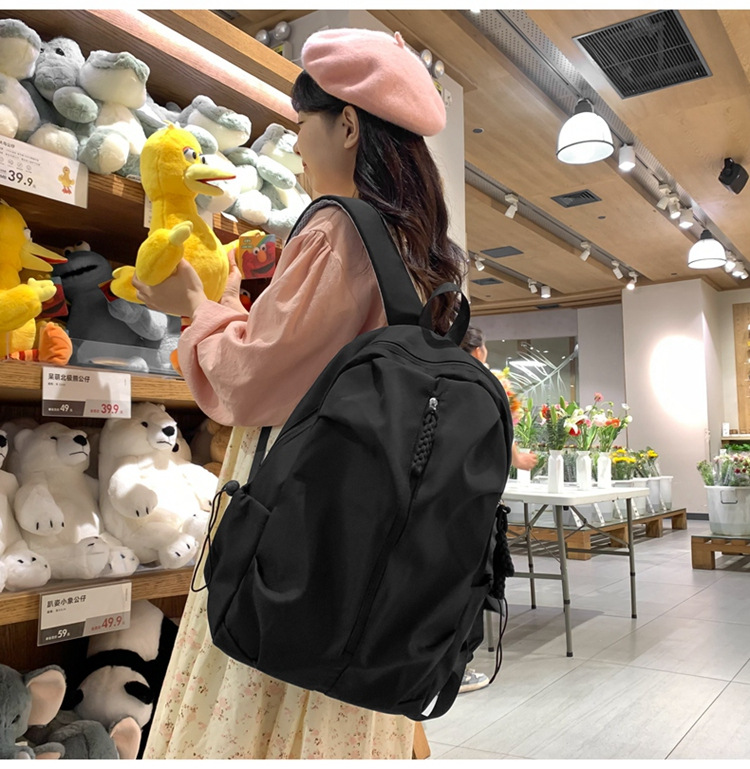 双肩包流行质感书包女初高中生学生旅行大容量背包纯色简约休闲包详情12