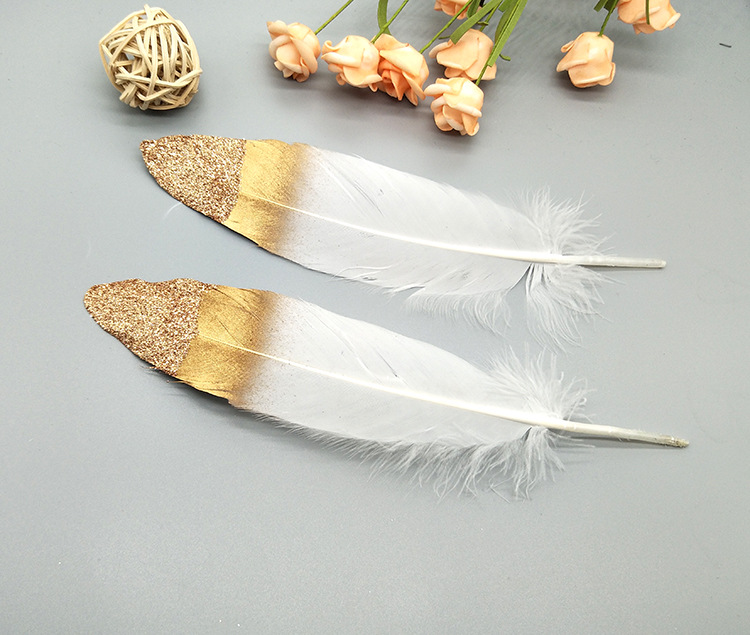 A large quill feather gift box with all-gold and all-silver feathers, paper card bookmarks and decorative quill pens pic 58