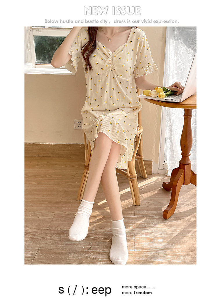 带胸垫睡裙女夏季短袖小清新连衣裙加大加肥大码300斤胖mm家居服详情9