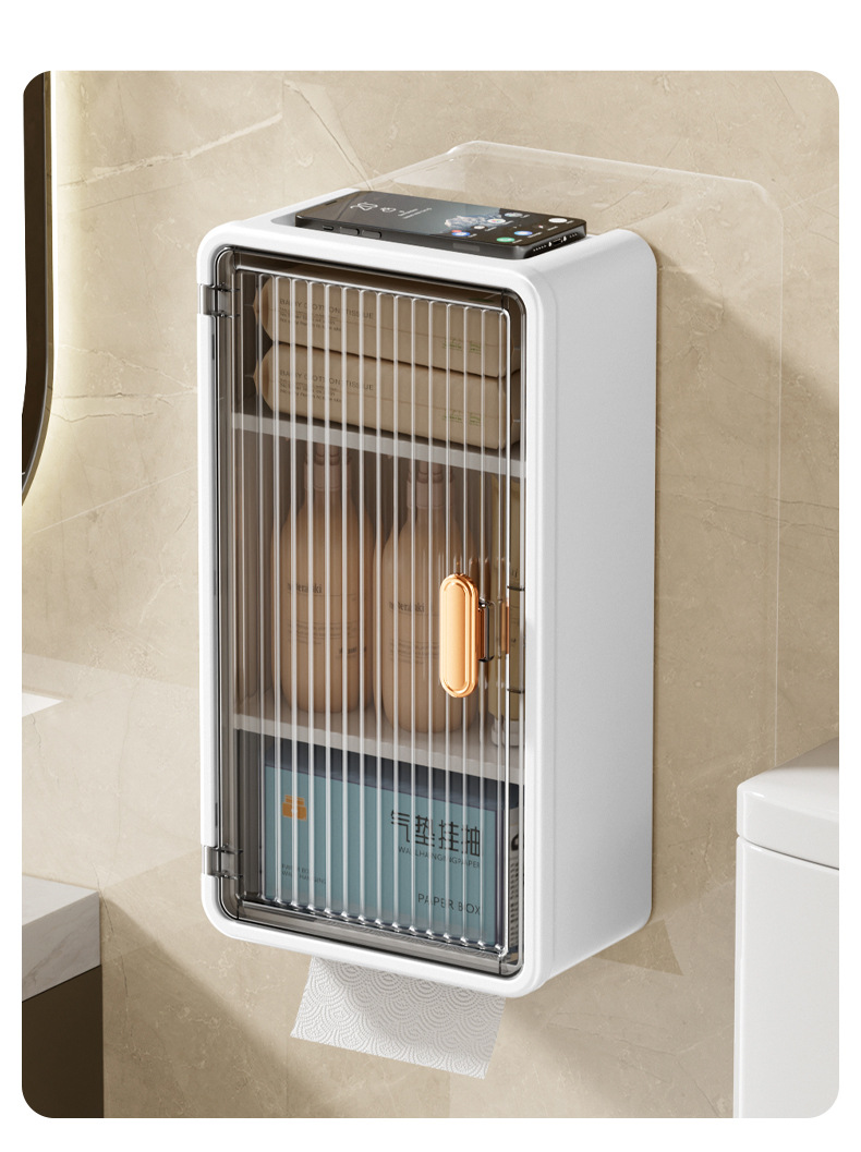 Non-perforated wall-mounted tissue box, transparent high appearance level storage rack, high-end storage box, simple large tissue box pic 14