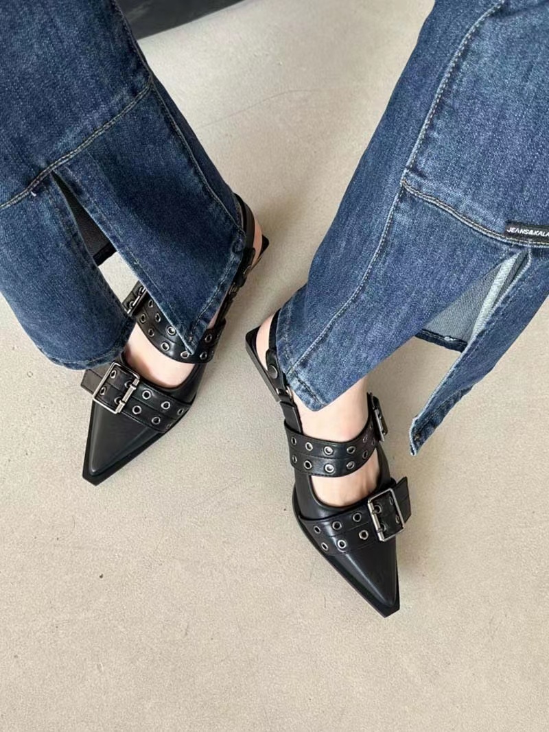 法式尖头玛丽珍鞋复古英伦粗跟单鞋2023春秋款配裙子黑色女鞋皮鞋详情8