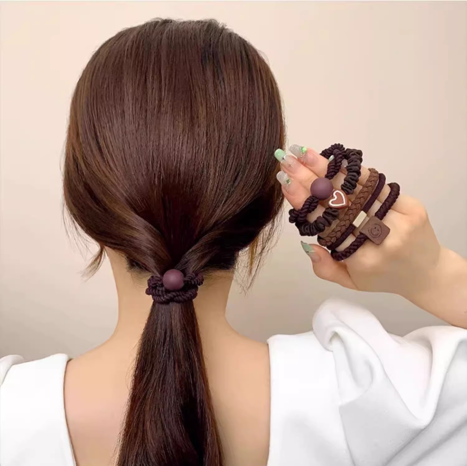 高级感发绳女2025新款高弹力耐用皮筋咖色扎头发圈简约高马尾头绳详情43