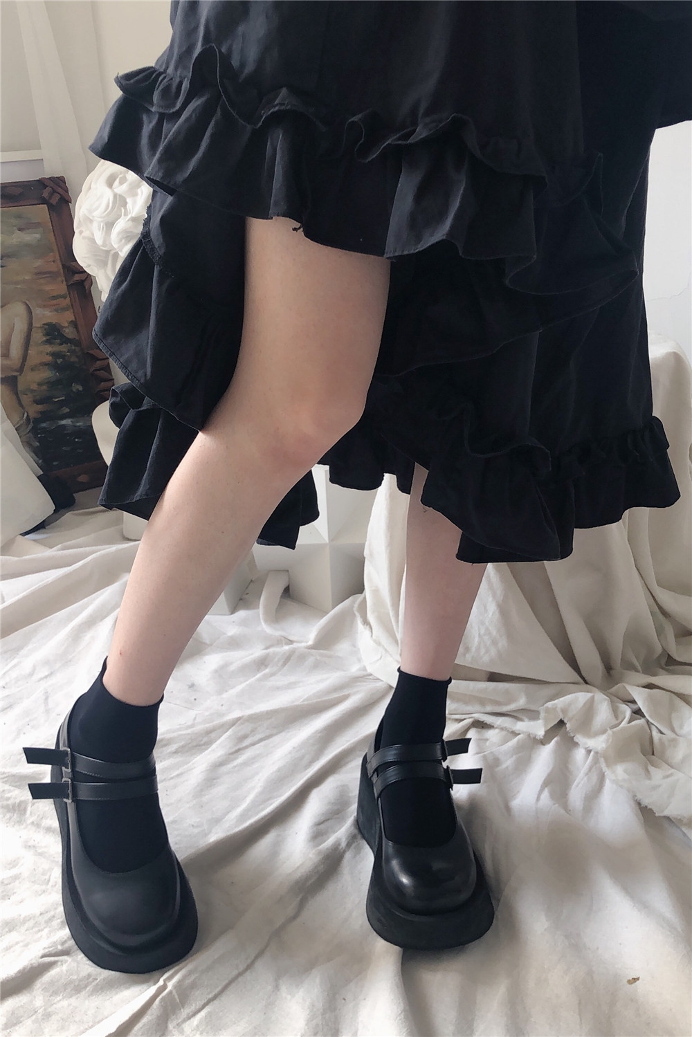 Classic and versatile jk black and white mid-calf knee-high socks that can be worn all year round, featuring non-permeable velvet calf socks pic 6