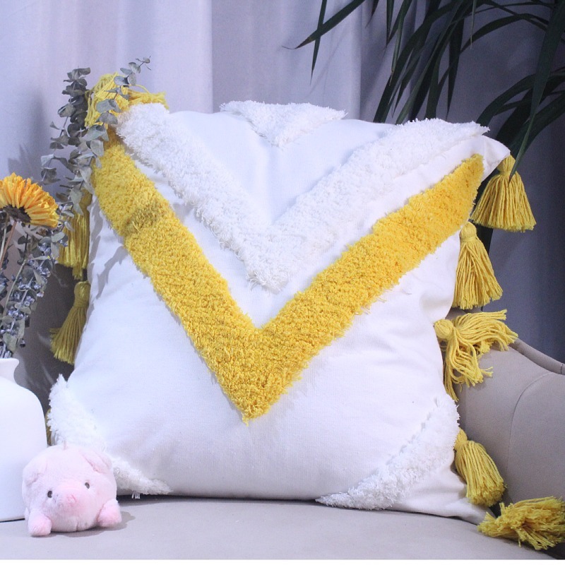 Cotton tassel pom-pom embroidery plush cushion cover, tassel pillowcase, light luxury sofa, Moroccan tufted wholesale pic 15