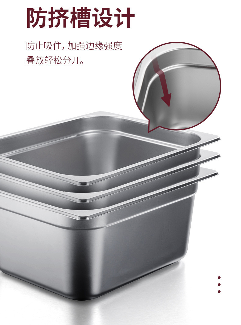 07 Thick American-style serving basins, stainless steel serving plates, buffet serving basins, hotel thickened with LIDS, full-specification wholesale stainless steel food buffet GN pan serving basins pic 6