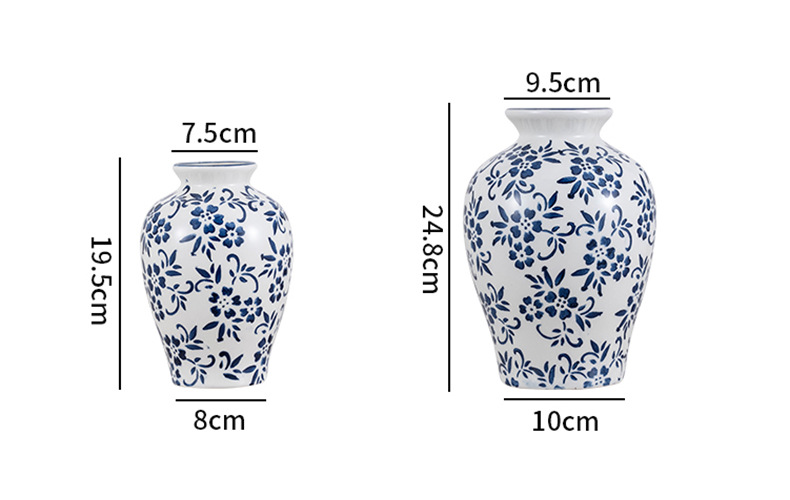 2025新中式高级感青花瓷大肚花瓶陶瓷复古客厅玄关鲜花插花装饰品配合吸顶灯更显雅致花瓶水培花瓶详情4