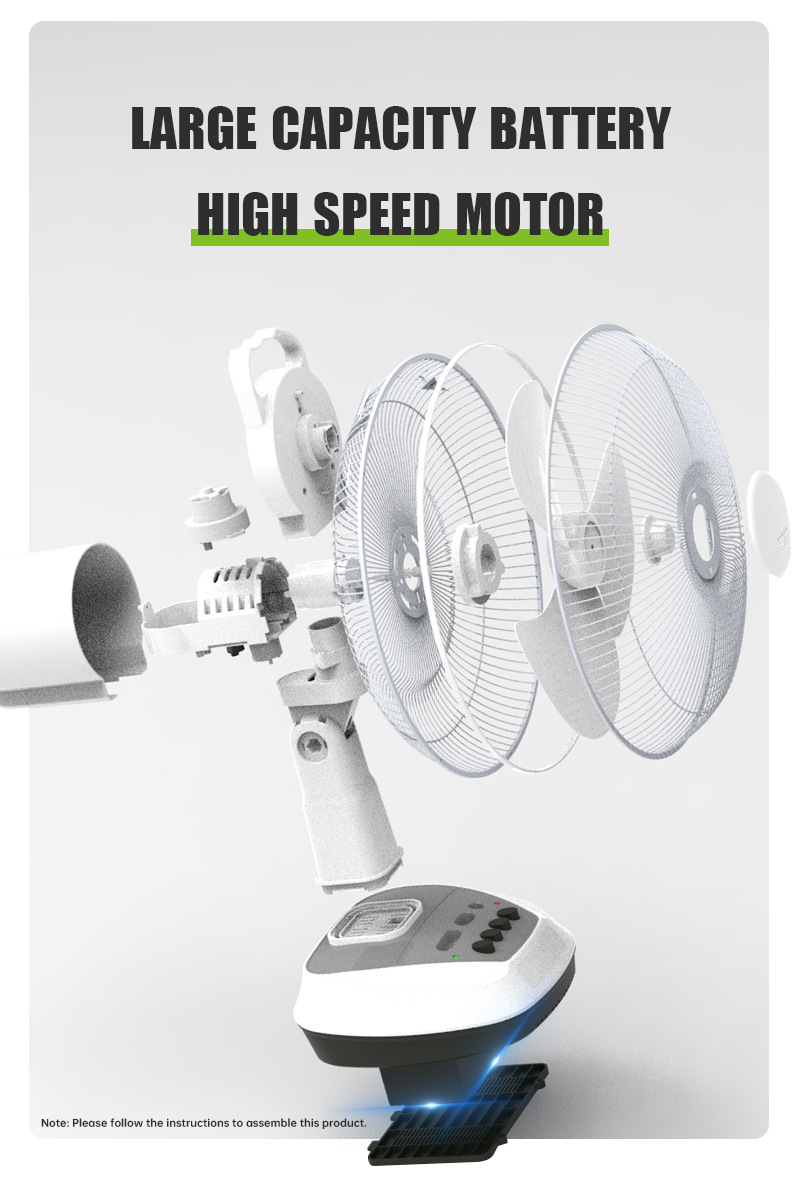 Energy-saving solar outdoor 16-inch portable AC/DC electric fan with built-in battery and emergency lighting bulb lamp pic 21