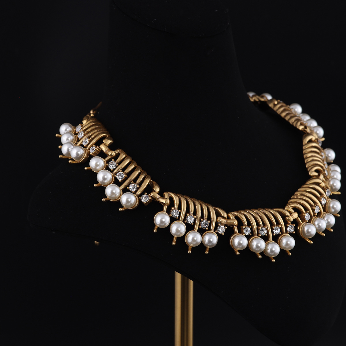 中古vintage高级感时尚小众设计青岛工厂批发镶嵌珍珠颈链项链女详情4