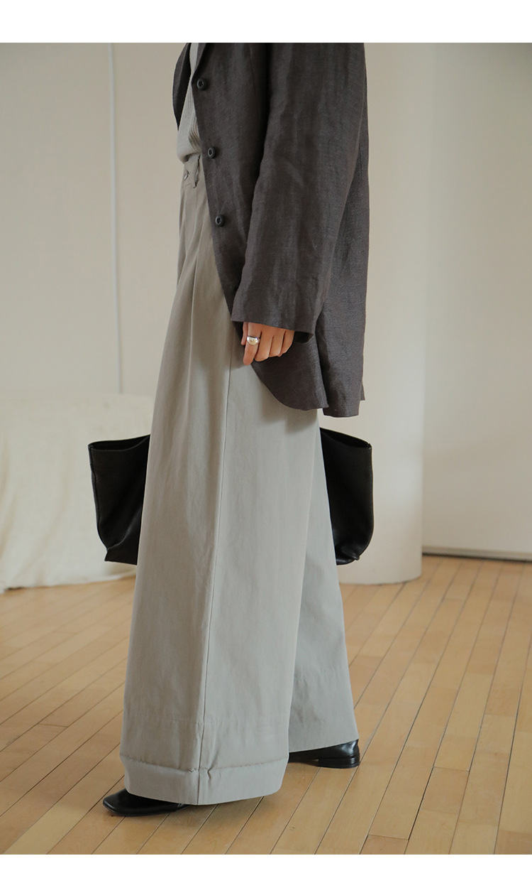 时简 自由随性 慵懒风竖条洗水休闲裤 显瘦百搭亲肤棉阔腿裤00037详情38