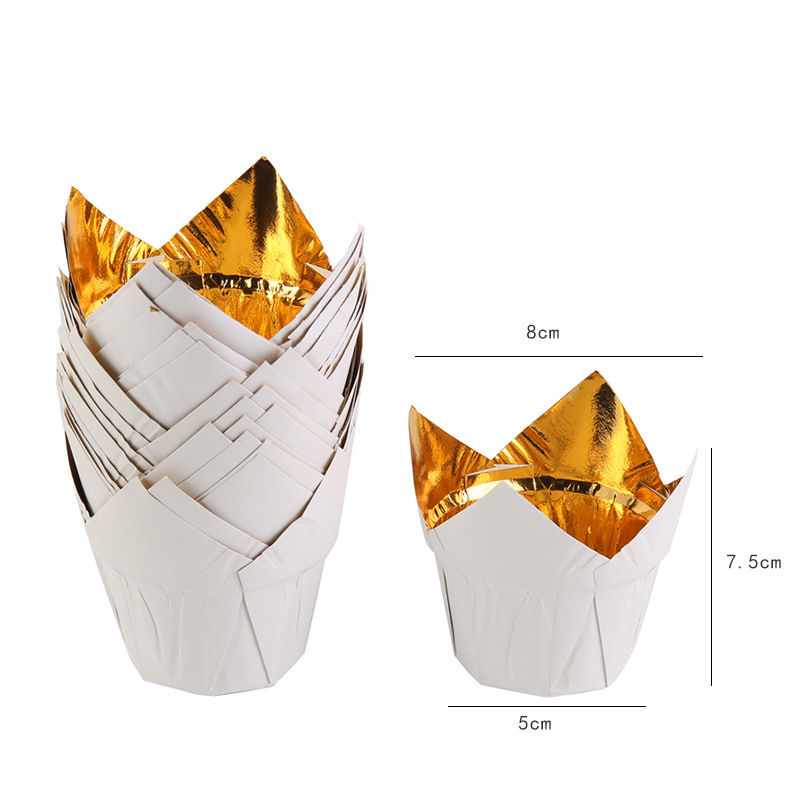 金色郁金香纸杯蛋糕托马芬杯火焰杯烤箱耐高温麦芬淋膜纸托详情1