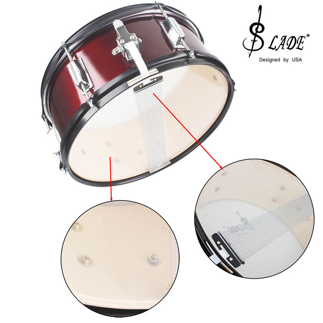 Wholesale LAde 14-inch snare drum, stainless steel squad drum, carrier, drumstick, marching drum, military band snare drum pic 10