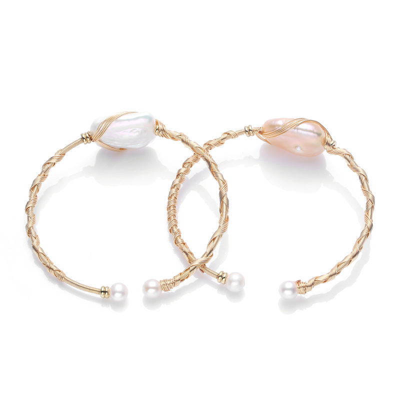 Natural freshwater pearl bracelet, 14K gold-plated, cross-wound, small square brand Baroque pearl bracelet for women pic 18