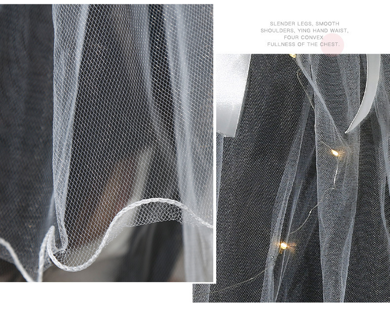 厂家批发新款夜市网红头纱带灯发光双层超仙双层丝带蝴蝶结头纱详情18