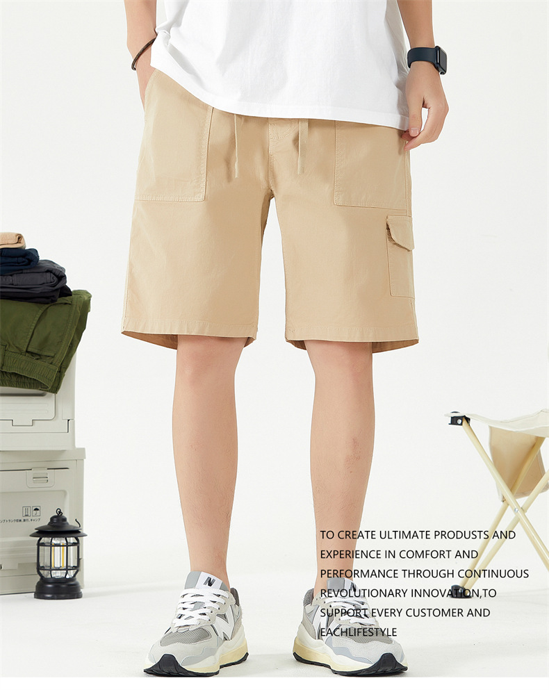 OLA 美式复古男士休闲水洗工装裤五分裤简约多袋百搭潮流设计感详情4