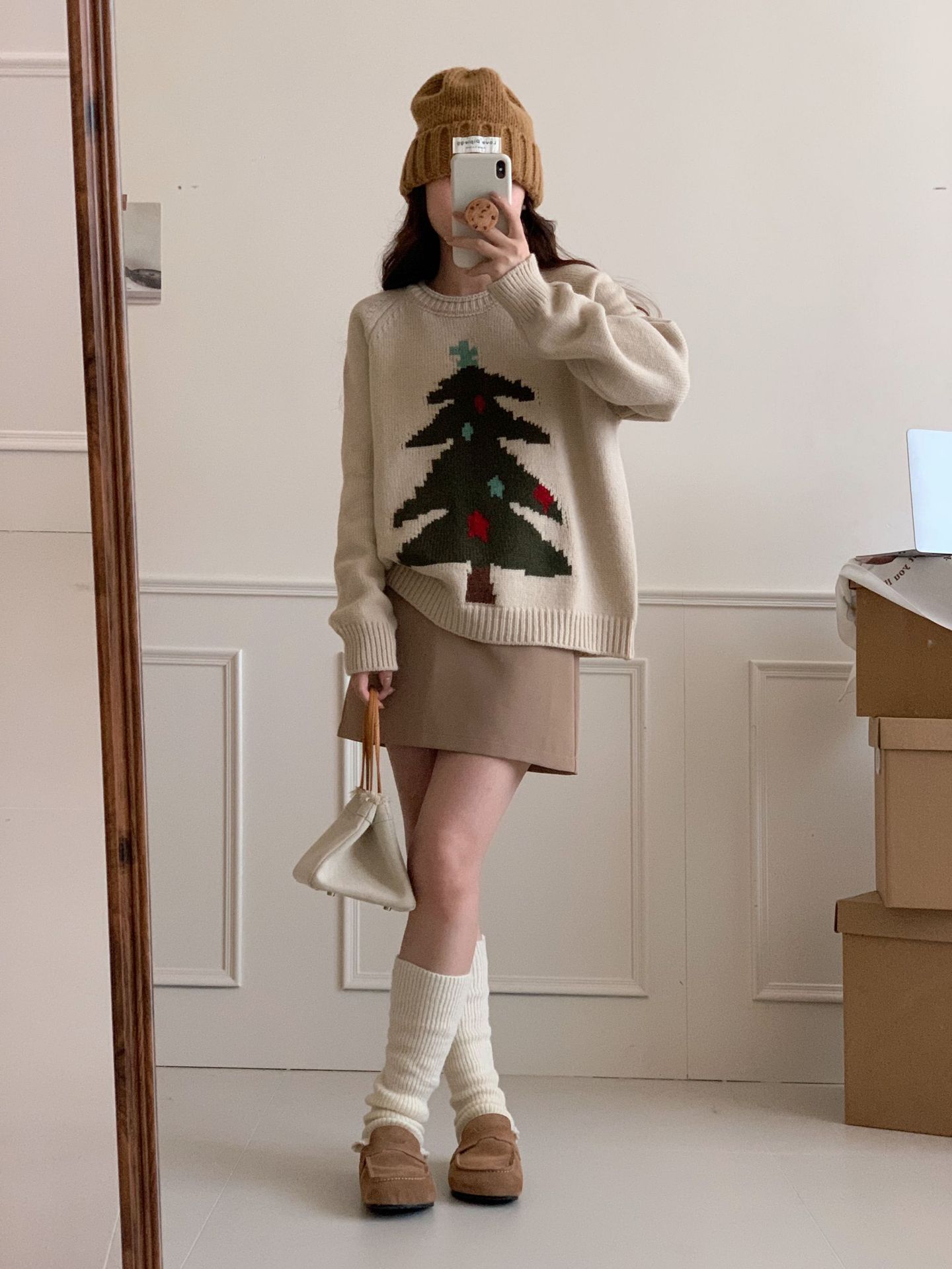 韩系圣诞树复古提花圆领毛衣女秋冬新款宽松慵懒风加厚针织衫上衣详情7