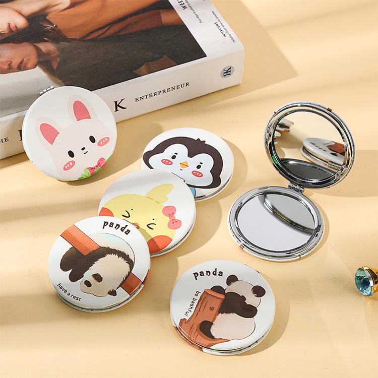 卡通PU双面镜圆形迷你镜子化妆镜随身包包便携学生女折叠小镜子详情4