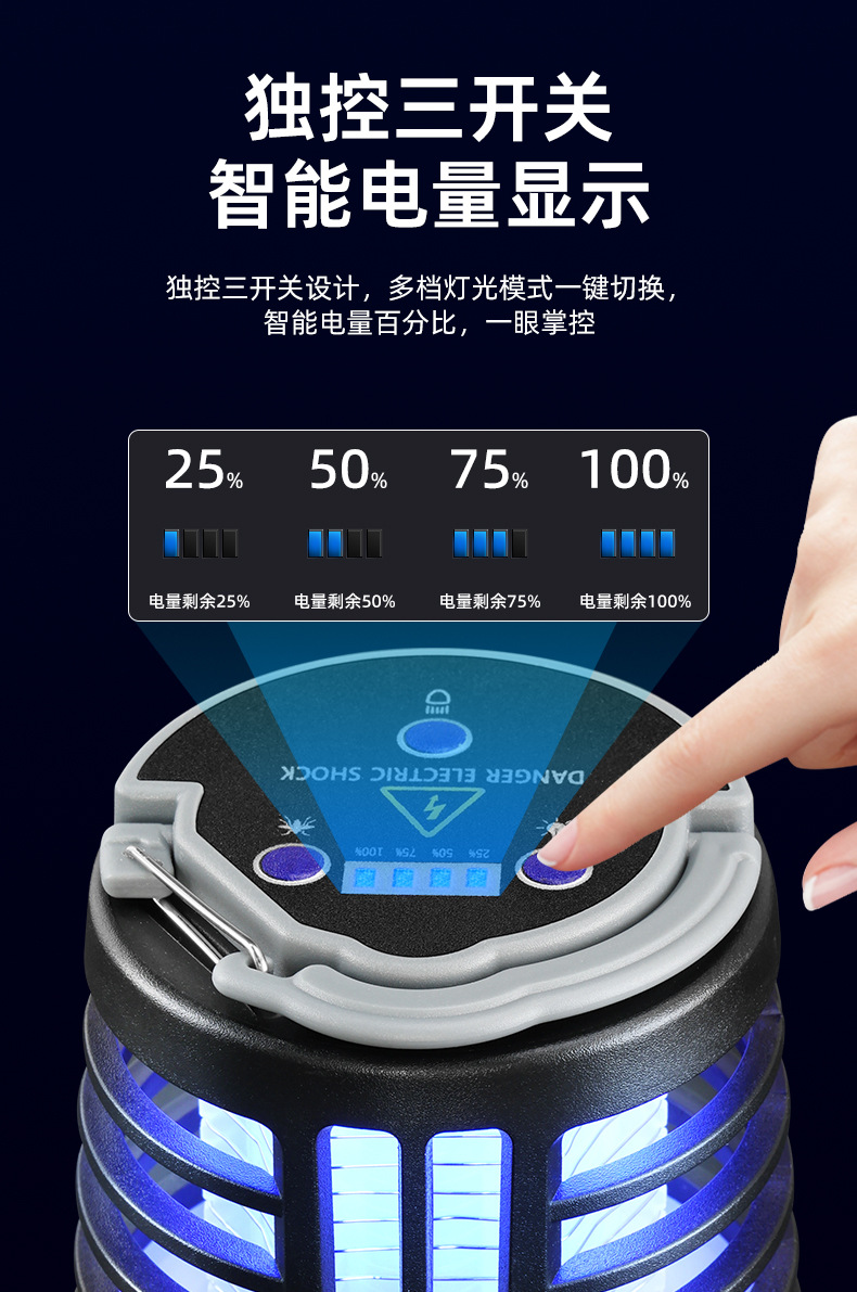 跨境新款LED电击式灭蚊灯 户外USB充电照明捕蚊器 家用静音驱蚊详情2