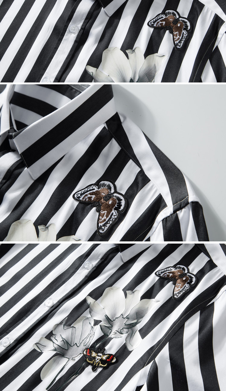 Verano corazón arte manga corta camisa rayas narciso estampado mariposa etiqueta hombre slim top venta directa de fábrica pic 7