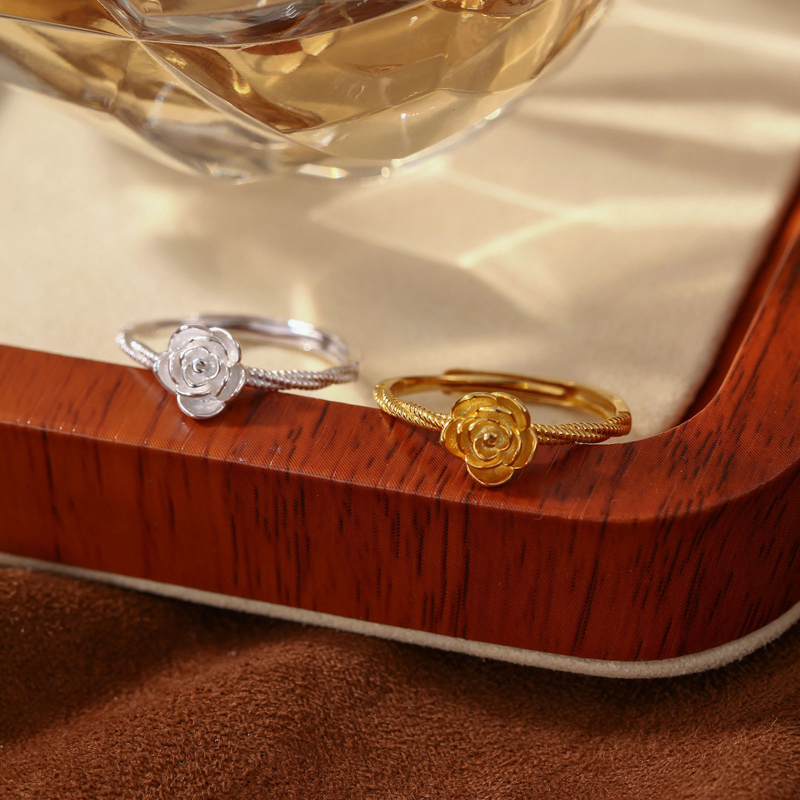 S999纯银足银戒指山茶花开口可调节素银指环抖音小红书手饰礼物详情7