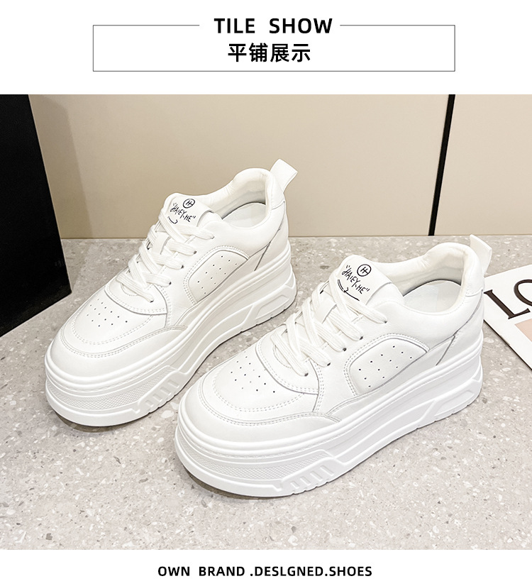 2023 New round toe thick-soled insole height-increasing genuine leather spring and summer white sneakers for women, versatile sports and casual shoes pic 21