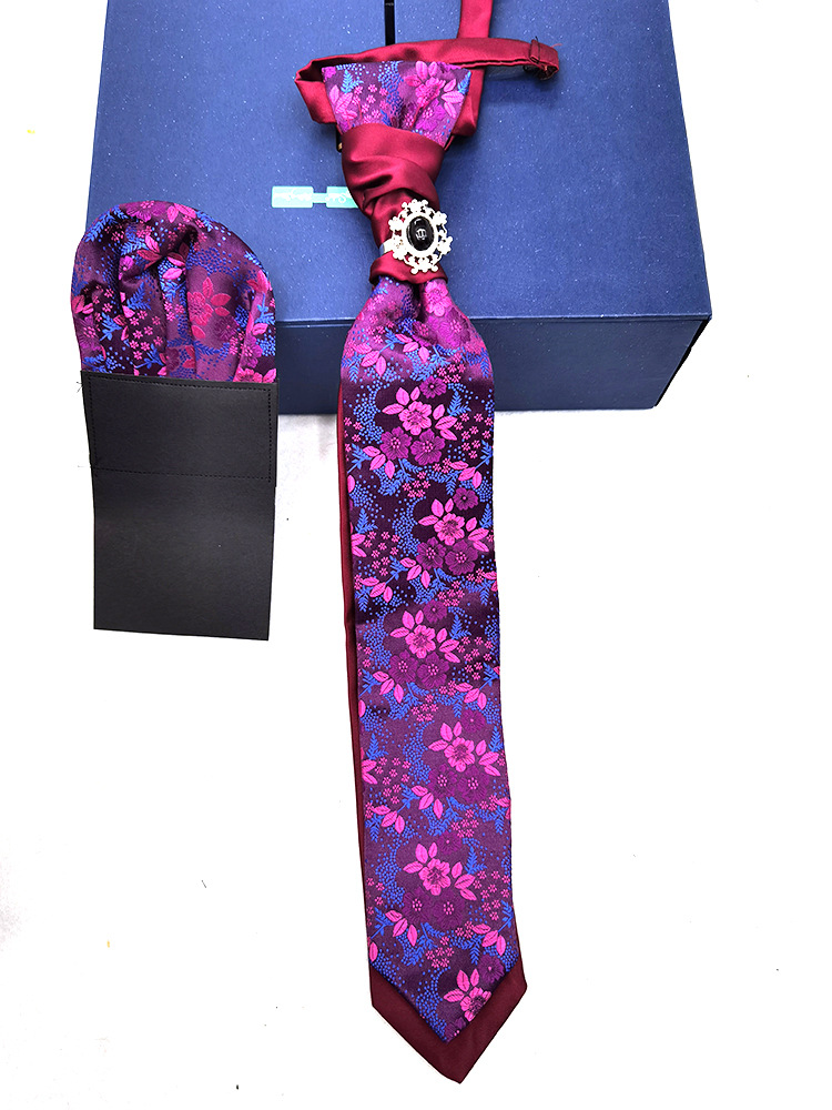 Hong Kong knot tie pocket square set gift with suit photography groom British wedding banquet tie for men pic 1