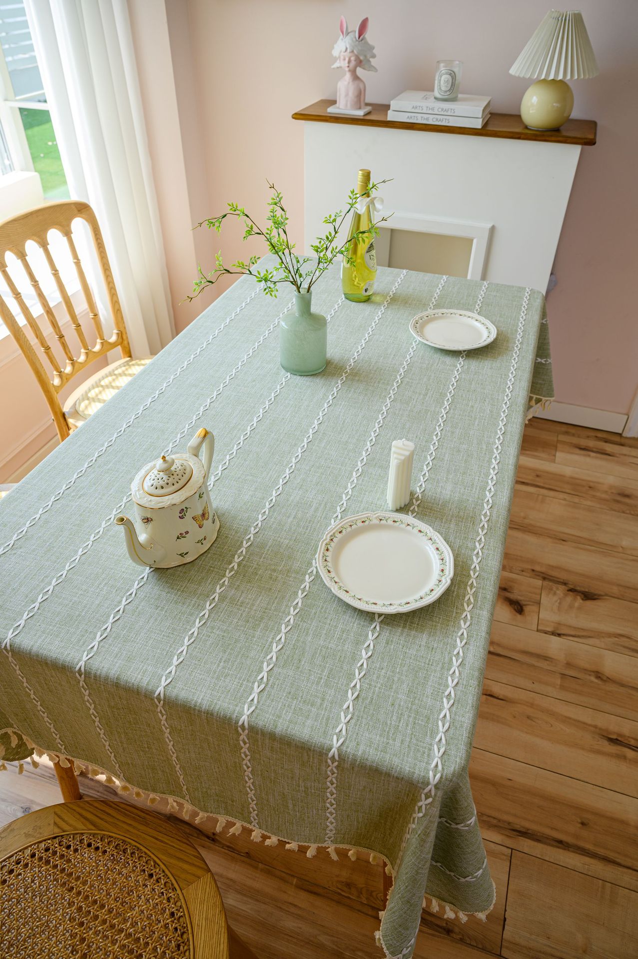 Cross-border three-dimensional embroidered striped tablecloth, popular black solid color, white cotton and linen tablecloth cover, fabric outdoor party pic 68