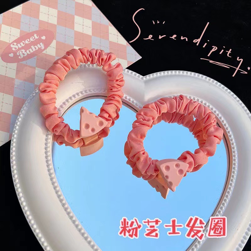 Cute and sweet, with a high level of appearance, cheese and cheese hair bands in a girlish heart, sweet and tender pink small intestine hair bands, headbands and headwear for girls pic 3