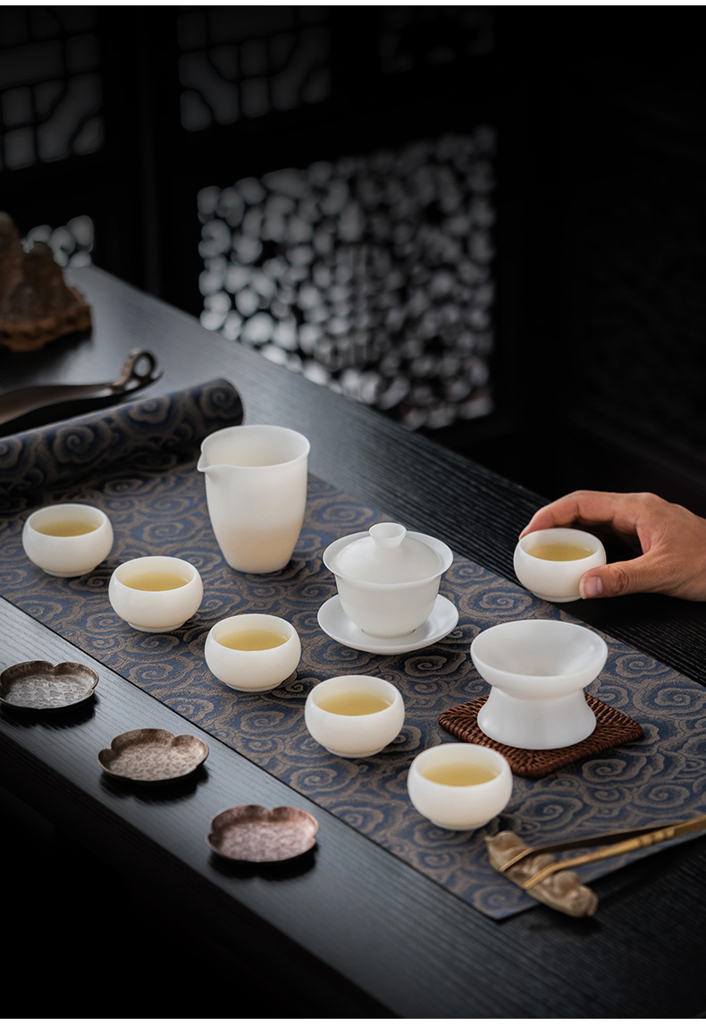Su Su De Hua Ice Type White Jade Porcelain Gongfu Tea Set, home tea cups, office light luxury tea brewing small covered bowl pic 13