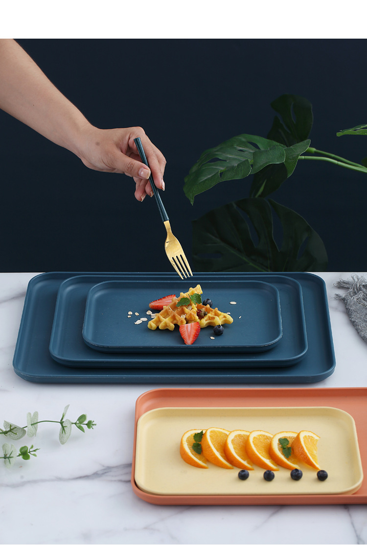 Wholesale cross-border InS-style Nordic wheat straw trays, household plastic living room fruit plates, rectangular trays pic 14