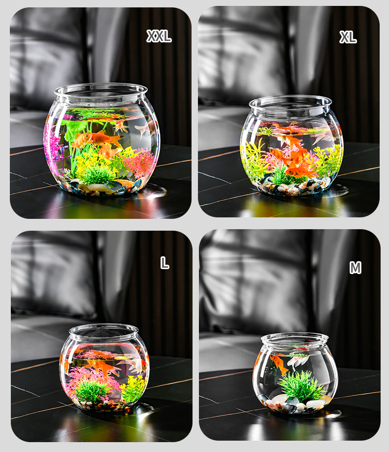 Plastic transparent goldfish tank, guest table, transparent small fish tank, round and unbreakable, office ornamental tank, turtle tank pic 15