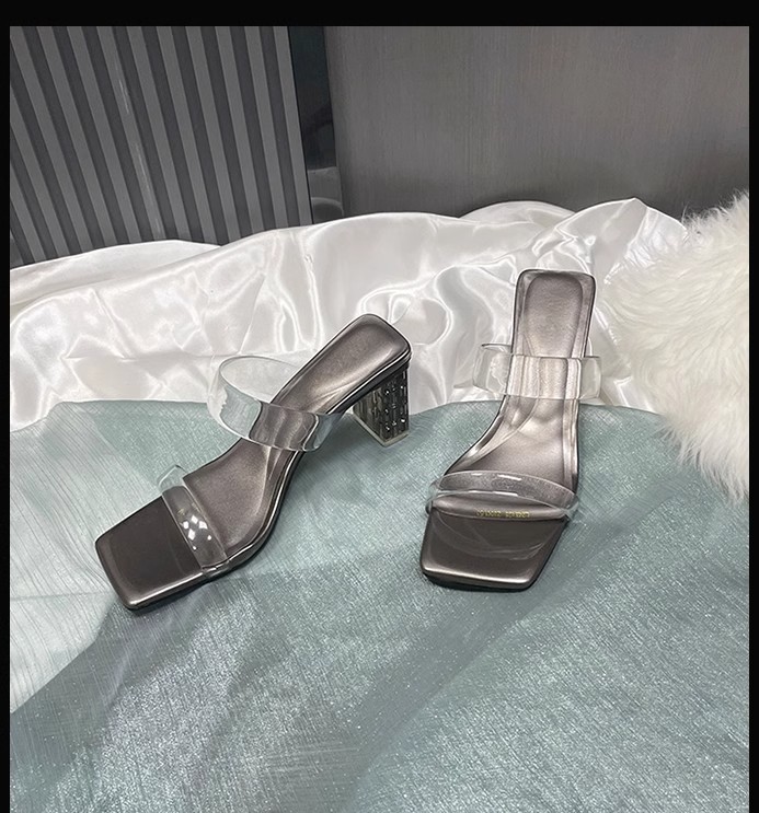 羊皮版~法式绝美透明一字凉拖鞋女夏季外穿精致2024新款粗高跟鞋详情2