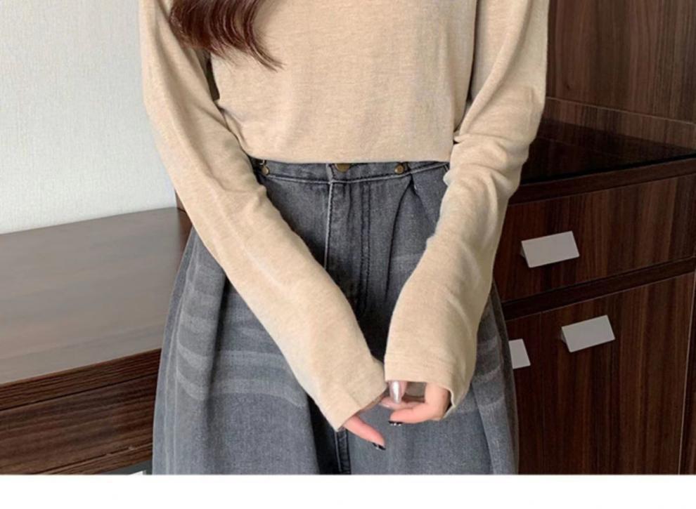 打底衫女宽松显瘦面膜T恤内搭秋冬新款软糯绒色磨毛长袖上衣代发详情20