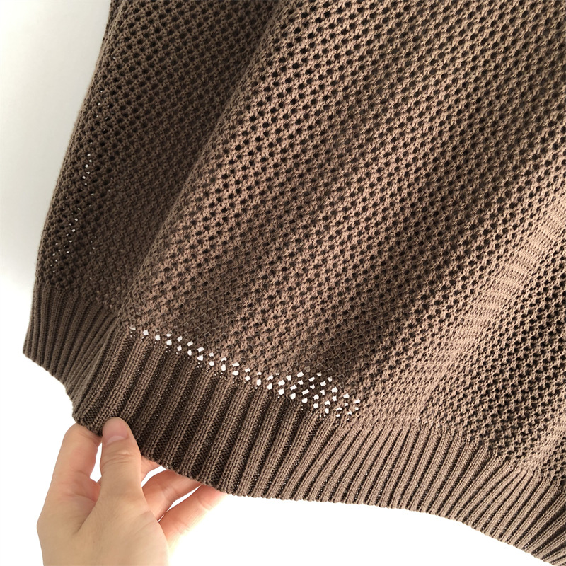 大码春秋新款文艺针织纯色缕空V领棉线无袖宽松女士叠穿马甲背心详情7