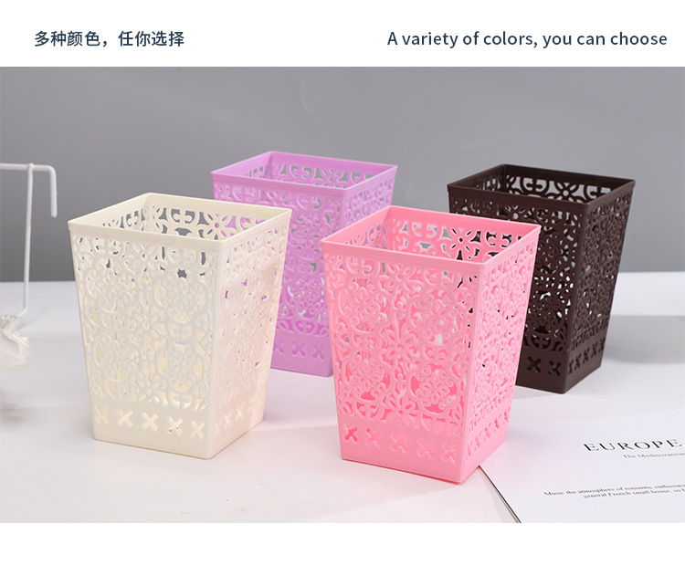 Circular storage cylinder, creative student, simple hollowed-out small pen holder, desktop storage box, anti-rattan woven plastic office pic 12