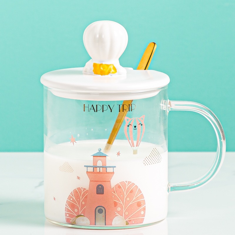 手绘卡通气球城堡玻璃杯创意情侣马克杯男女生水杯礼品早餐咖啡杯详情7