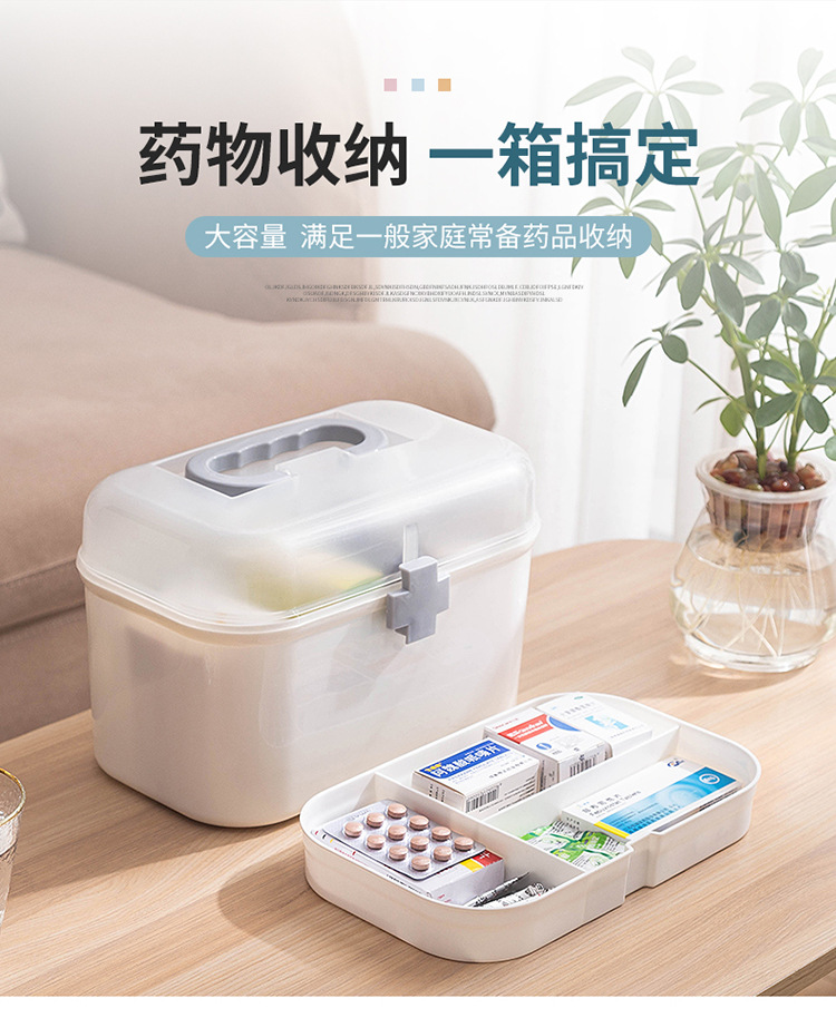 Household dust-proof large-capacity medicine box, emergency care medicine storage box, family portable multi-layer plastic medicine box pic 5