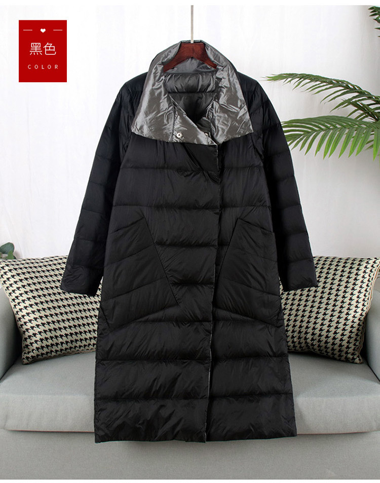 The 2019 winter new down jacket for women, mid-length, knee-length, double-sided wear, white duck down, a bestseller, slim-fit, large-sized coat, is in vogue pic 9