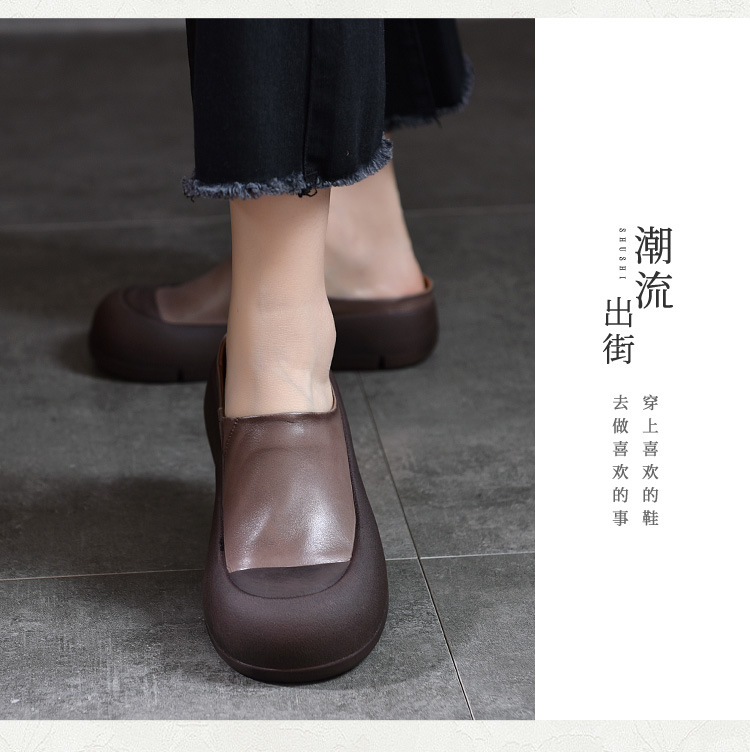 复古擦色真皮包头半拖鞋女夏季外穿小众原创头层牛皮平底凉拖鞋女详情21
