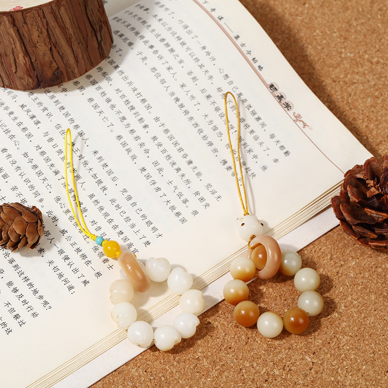 Cute charcoal-burned Bodhi cat paw mobile phone chain, wealth-attracting cat prayer beads running ring pendant, multi-treasure beads car key chain pendant pic 11