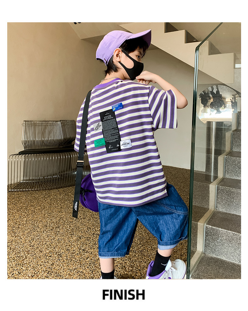The 2022 new summer collection for Big kids, a striped short-sleeved two-piece set, is cool, fashionable and trendy pic 7