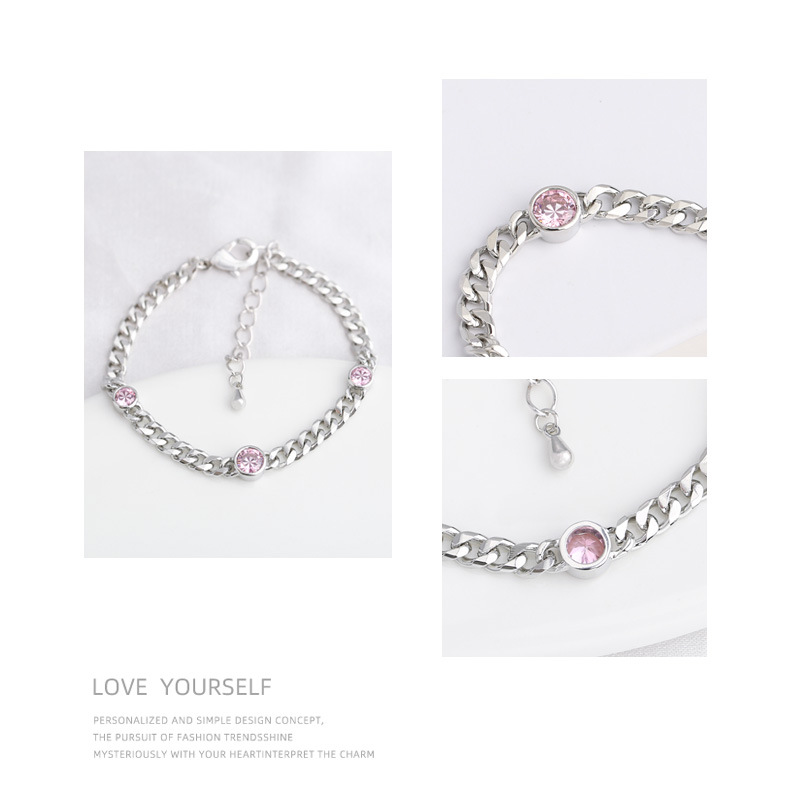 丽银饰品新款中古链粉锆手饰个性休闲百搭简约手链ins风气质批发详情2