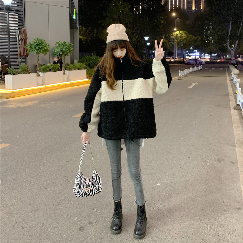 设计感小众加绒加厚羊羔毛爆款卫衣女秋冬宽松外套ins潮详情18