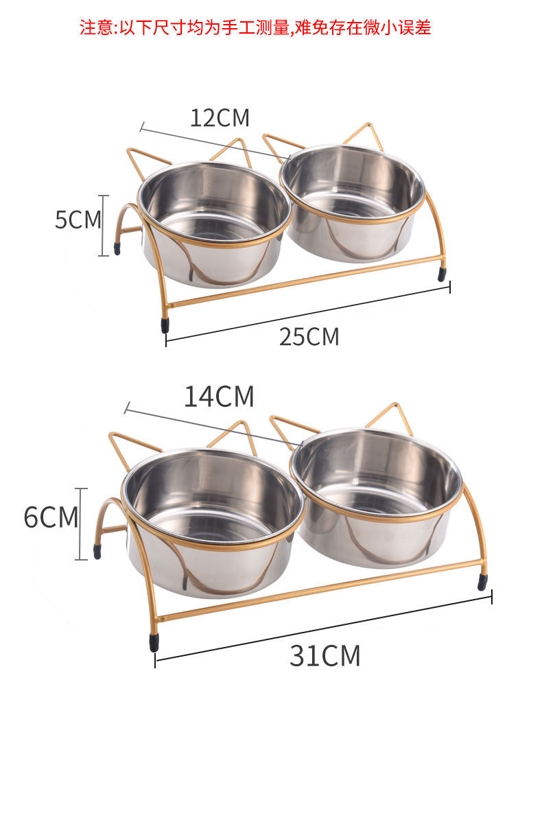 High-quality stainless steel pet bowl with iron stand to prevent knocking. Double bowl for cats, suitable for both eating and drinking. Dog food bowl pic 6