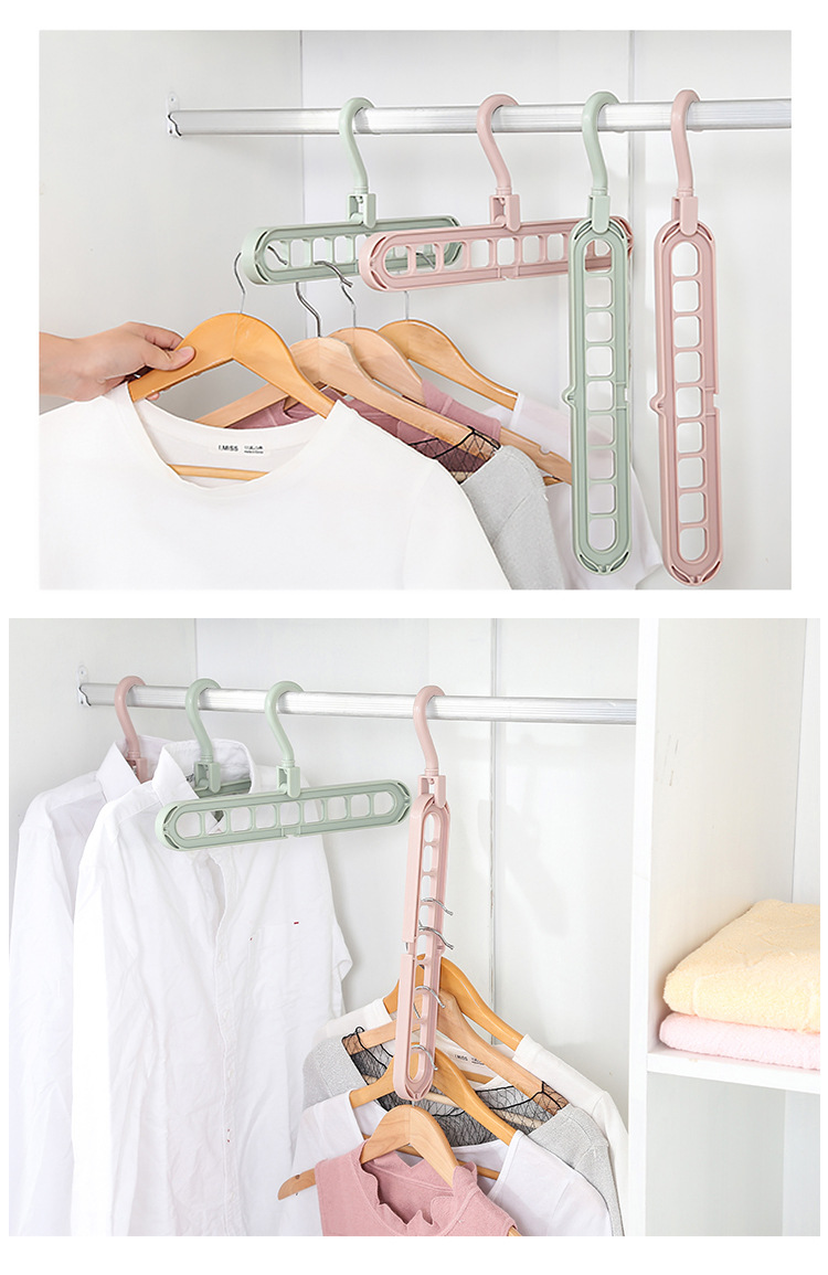 Multi-functional nine-hole clothes hanger, home storage clothes hanger, wardrobe, popular folding, retracting magic rotating 9-hole hanging clothes hanger pic 6
