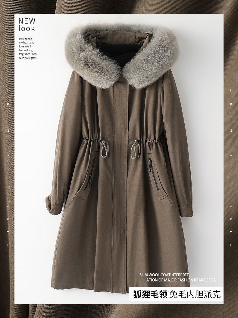 狐狸毛领派克服2022冬季新款海宁中长款兔毛内胆皮草外套女可拆卸详情3