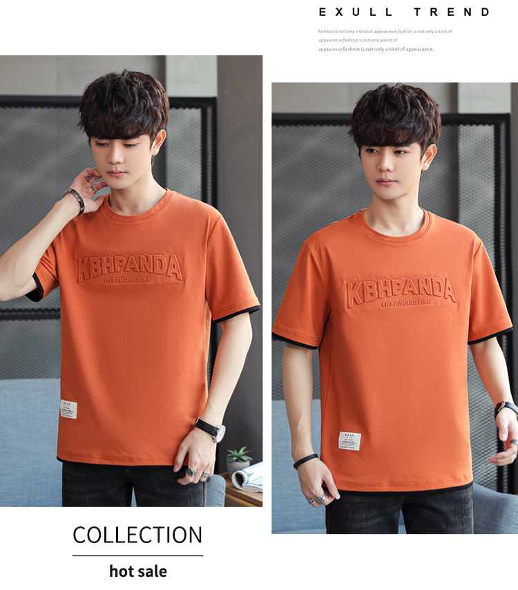 Pure cotton short-sleeved T-shirt for men's summer new trend, ins ice porcelain cotton half-sleeved T-shirt, round-neck trendy brand clothes pic 51